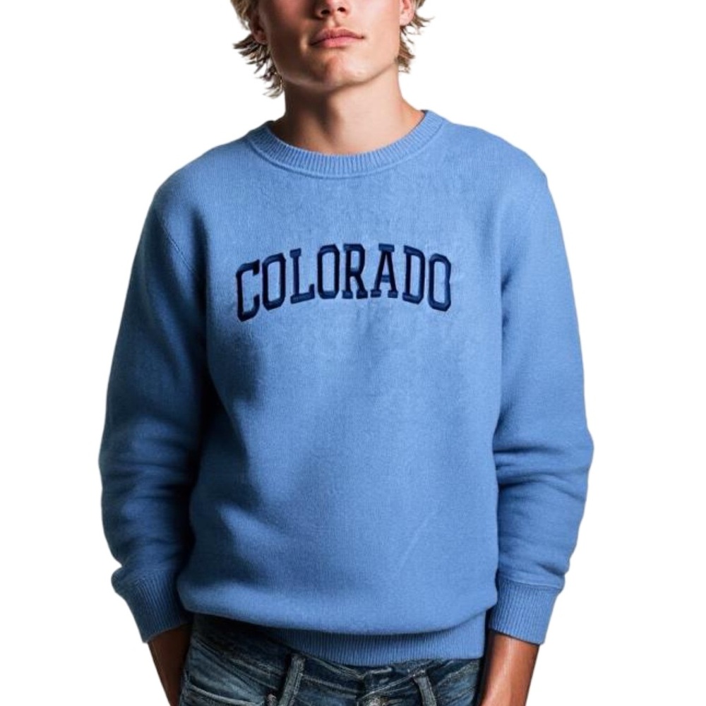 Comfortex USA Cornflower Blue Embroidered Colorado Crew Neck Sweatshirt EUC S